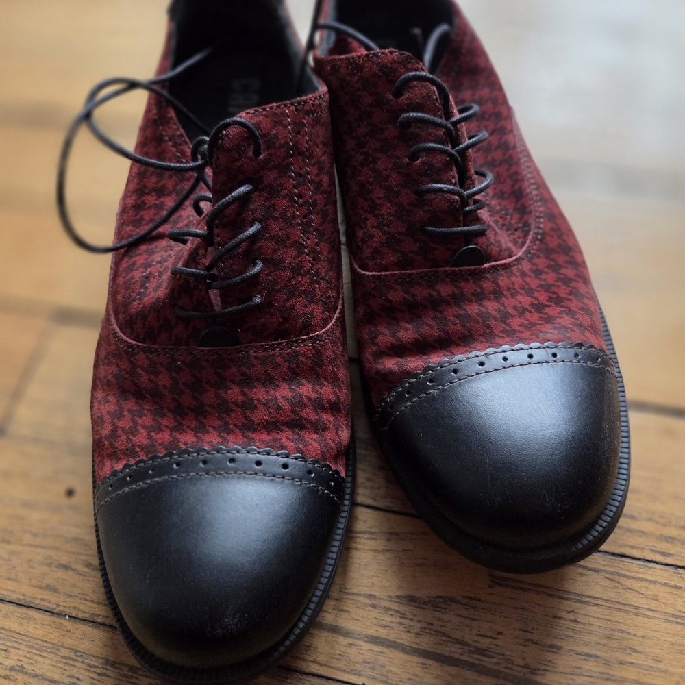 Camper Red and Black Houndstooth Oxfords